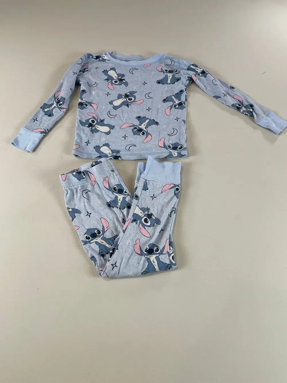 Disney Stitch Blue Long Sleeve Pajama Set Kids Size Small Age 6